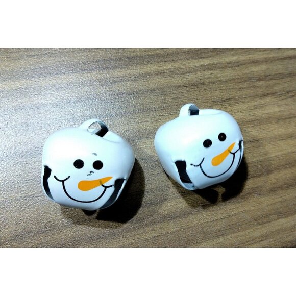 Snowman Jingle Bell Charms White Happy Face Holiday Christmas Craft 1 inch - Picture 1 of 4